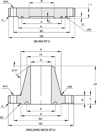 2000PSI(13.8MPA) API 6A type 6B blind / Welding Neck Flange